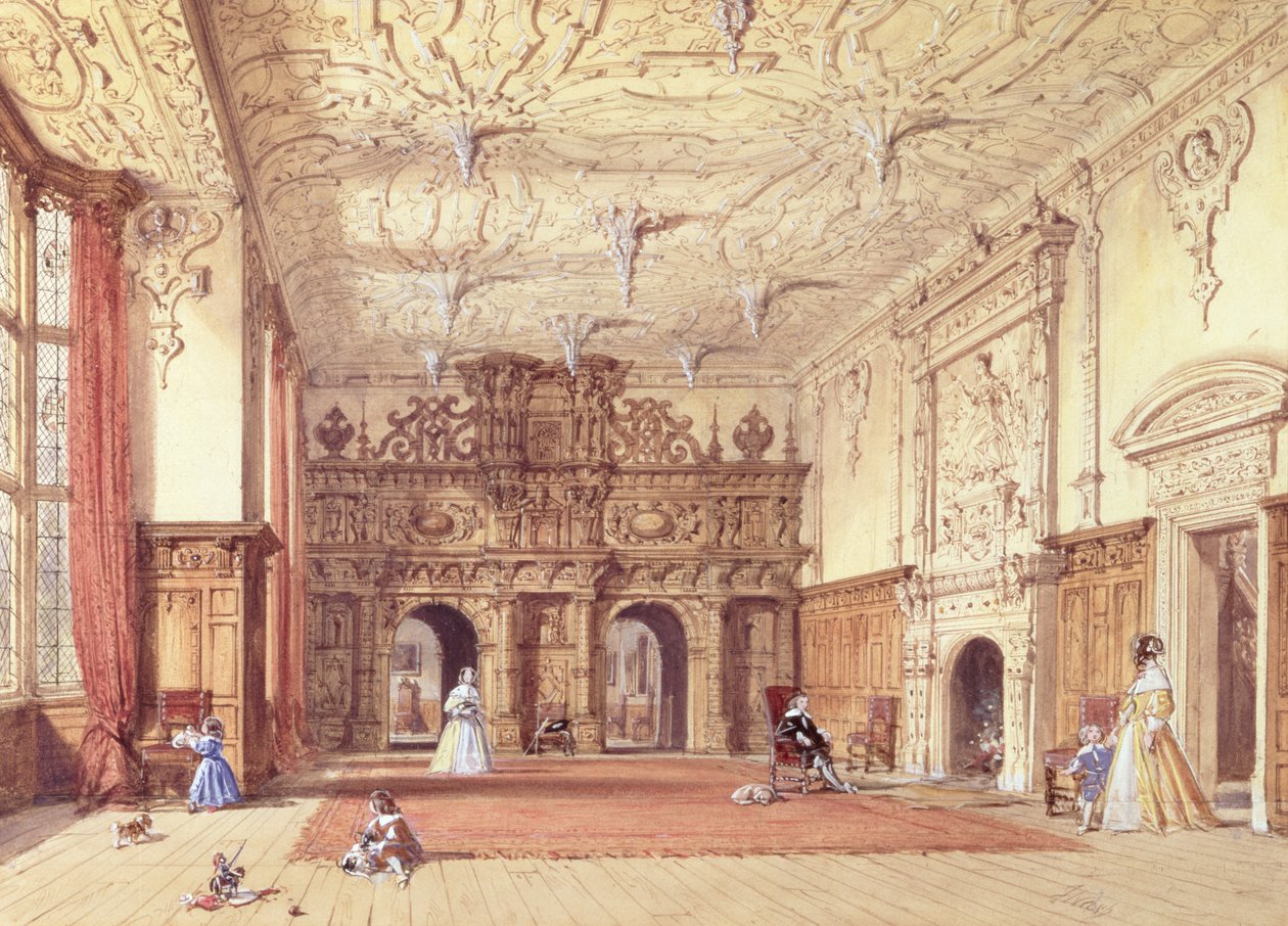 Crewe Hall, Cheshire (toaleta i gwasz) autorstwa Joseph Nash