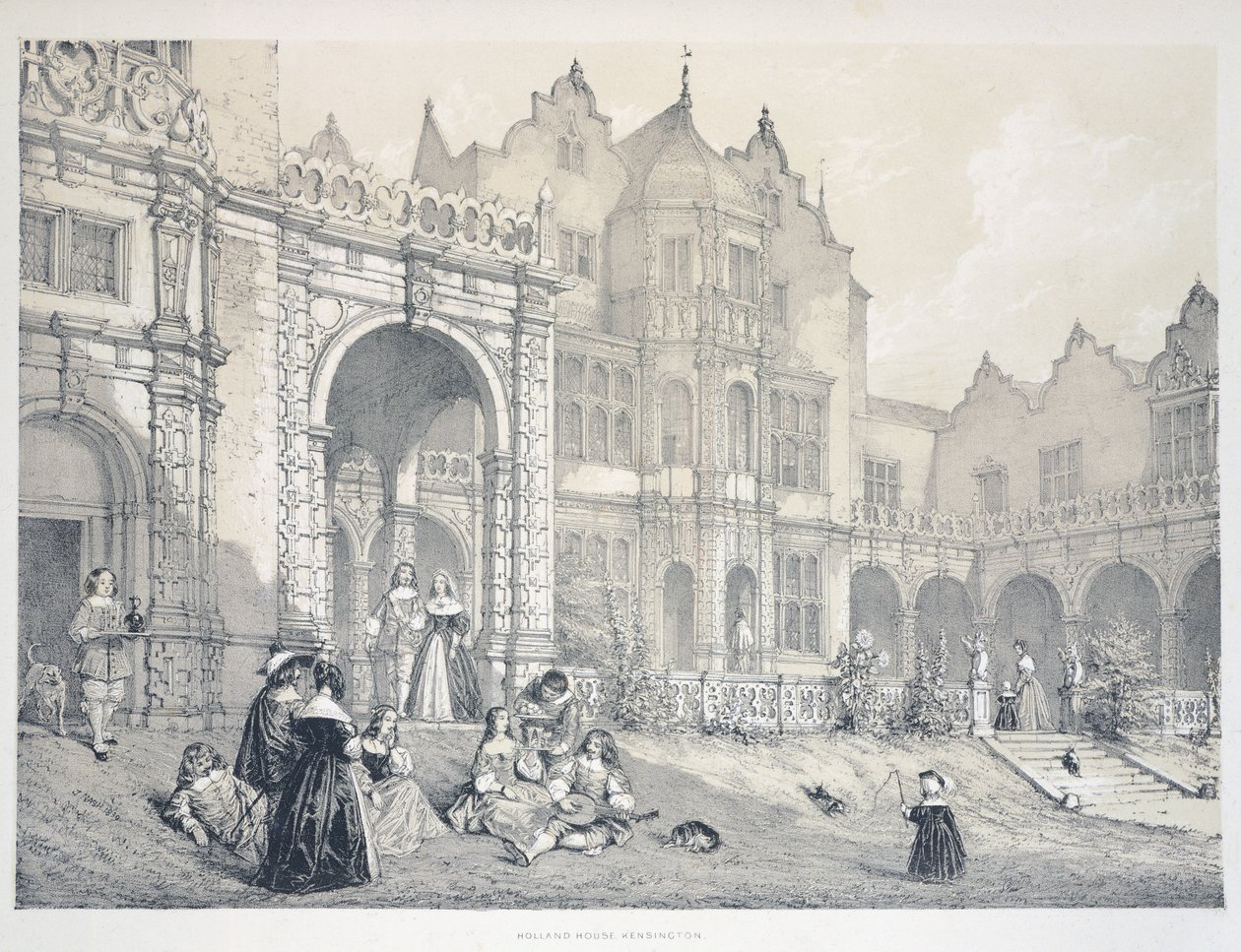 Holland House w Kensington, Londyn, ilustracja z The Mansion w Anglii w dawnych czasach, Joseph Nash autorstwa Joseph Nash