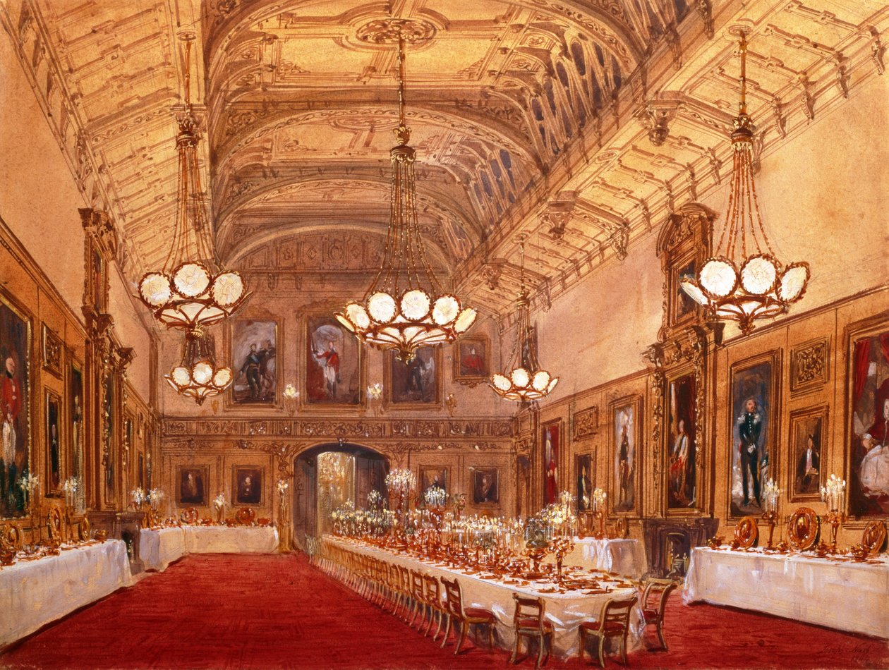 St Georges Hall, zamek Windsor, 1844 (wc) autorstwa Joseph Nash