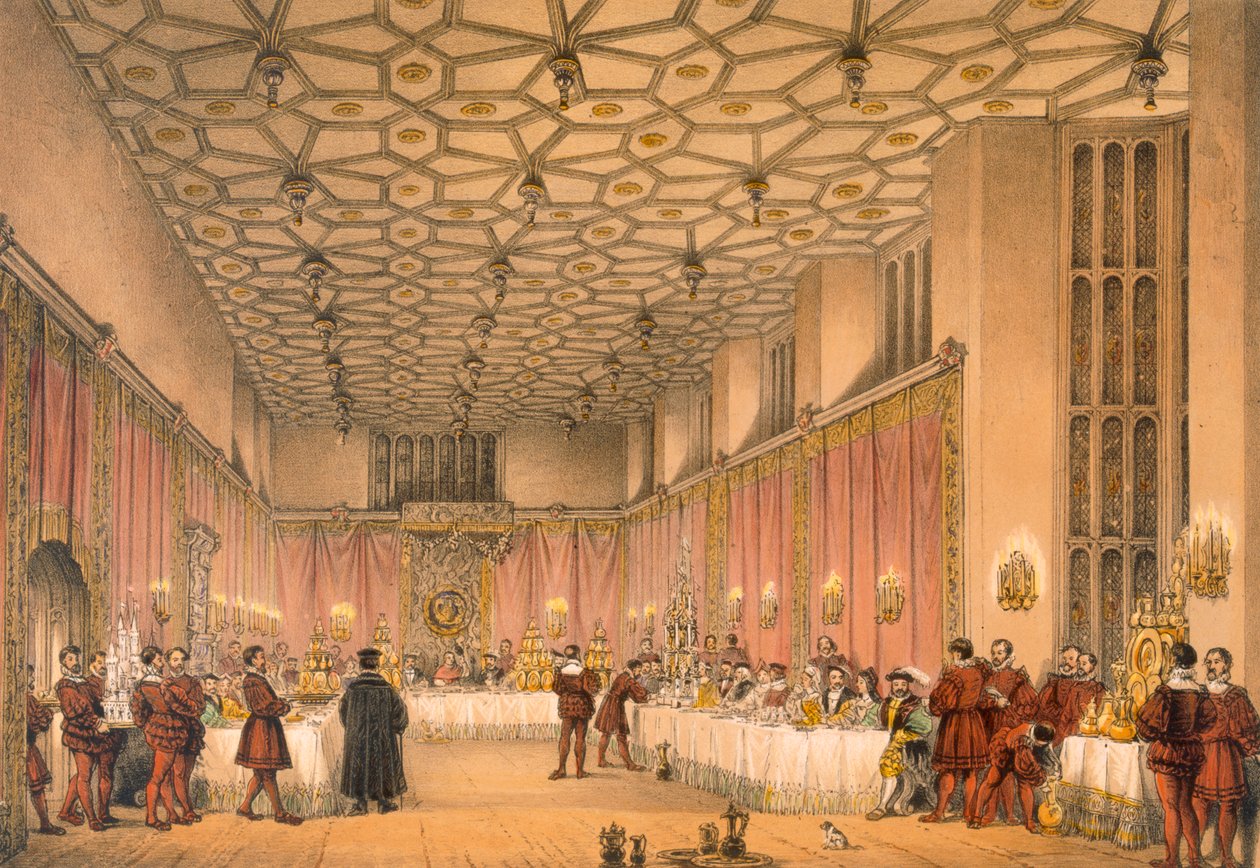 Izba, Hampton Court, z „Architektury średniowiecza”, wydanej w 1838 r. autorstwa Joseph Nash