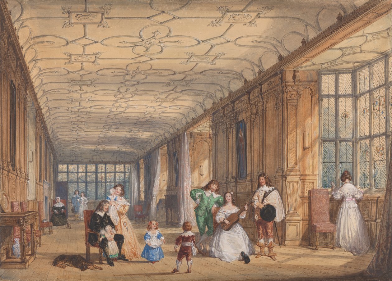 Długa Galeria, Haddon Hall, Derbyshire autorstwa Joseph Nash