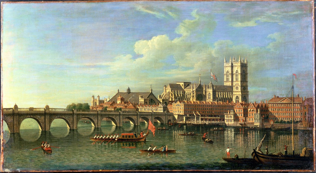 Widok na Westminster z Royal Barge i innymi wysyłkami autorstwa Joseph Nicholls