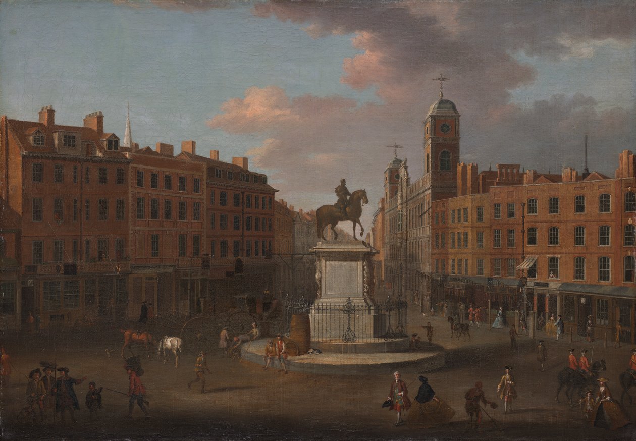 Charing Cross, z pomnikiem króla Karola I i Northumberland House autorstwa Joseph Nickolls