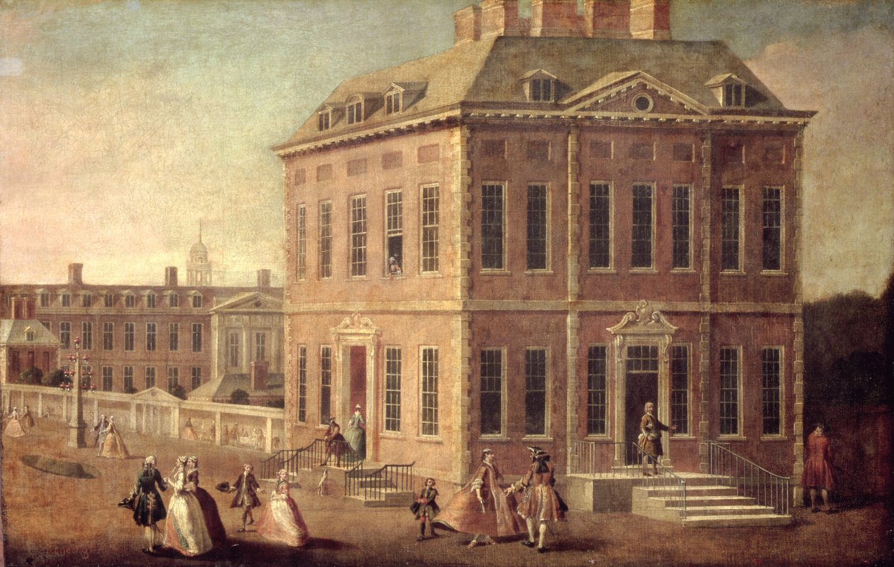 Widok na Ranelagh House and Gardens oraz Chelsea Hospital z postaciami spacerującymi na pierwszym planie autorstwa Joseph Nickolls