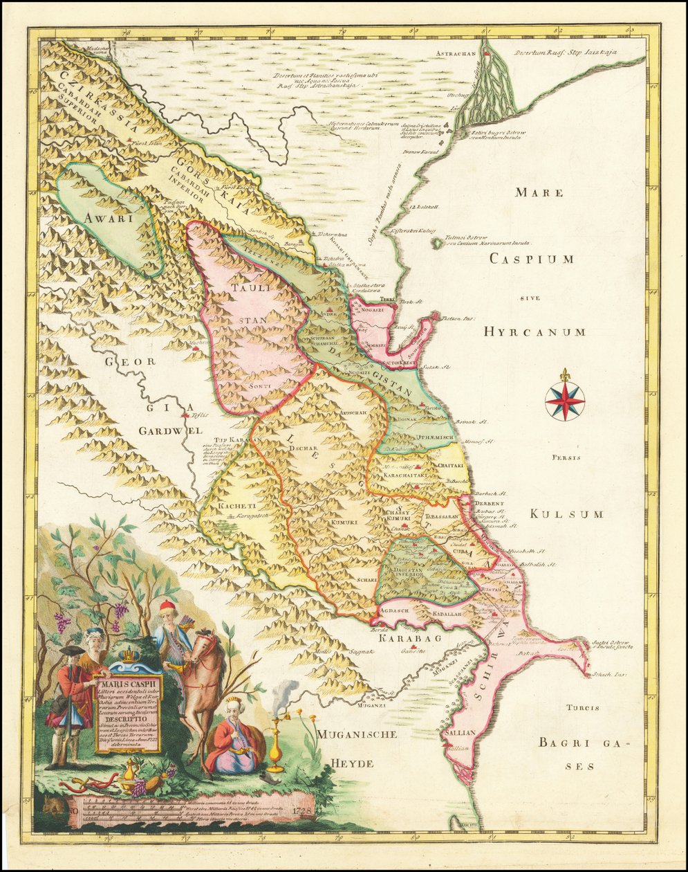 Mapa regionu zachodniego Morza Kaspijskiego z 1728 r. autorstwa Josepha Nicholasa de L