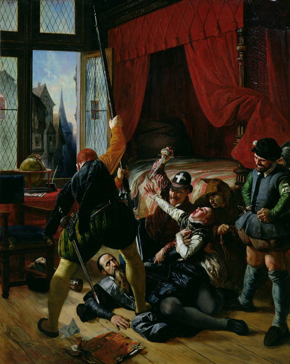 Zabójstwo Briona, guwernera księcia Conti (1558-1614) w czasie masakry w dzień św. Bartłomieja w 1572 roku, 1833 autorstwa Joseph Nicolas Robert Fleury
