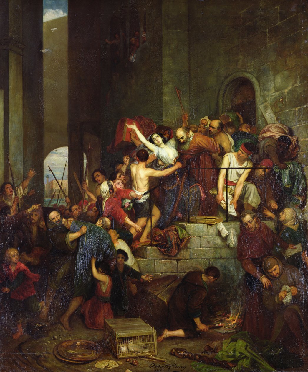 Grabież domu na weneckiej wyspie Guidecca w średniowieczu, 1855, autorstwa Joseph Nicolas Robert Fleury