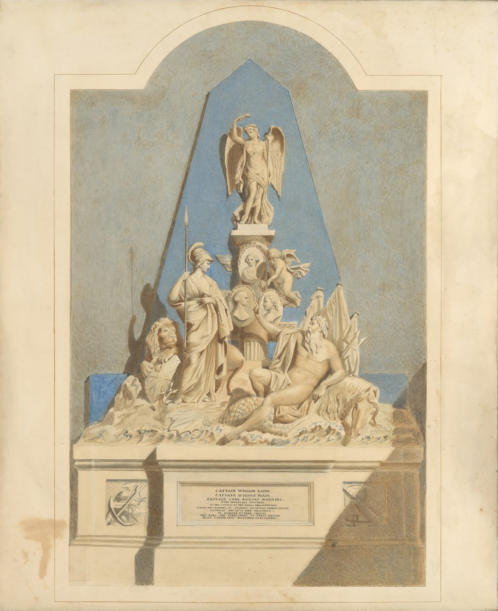 Projekt Memoriału Trzech Kapitanów, ca. 1784. autorstwa Joseph Nollekens
