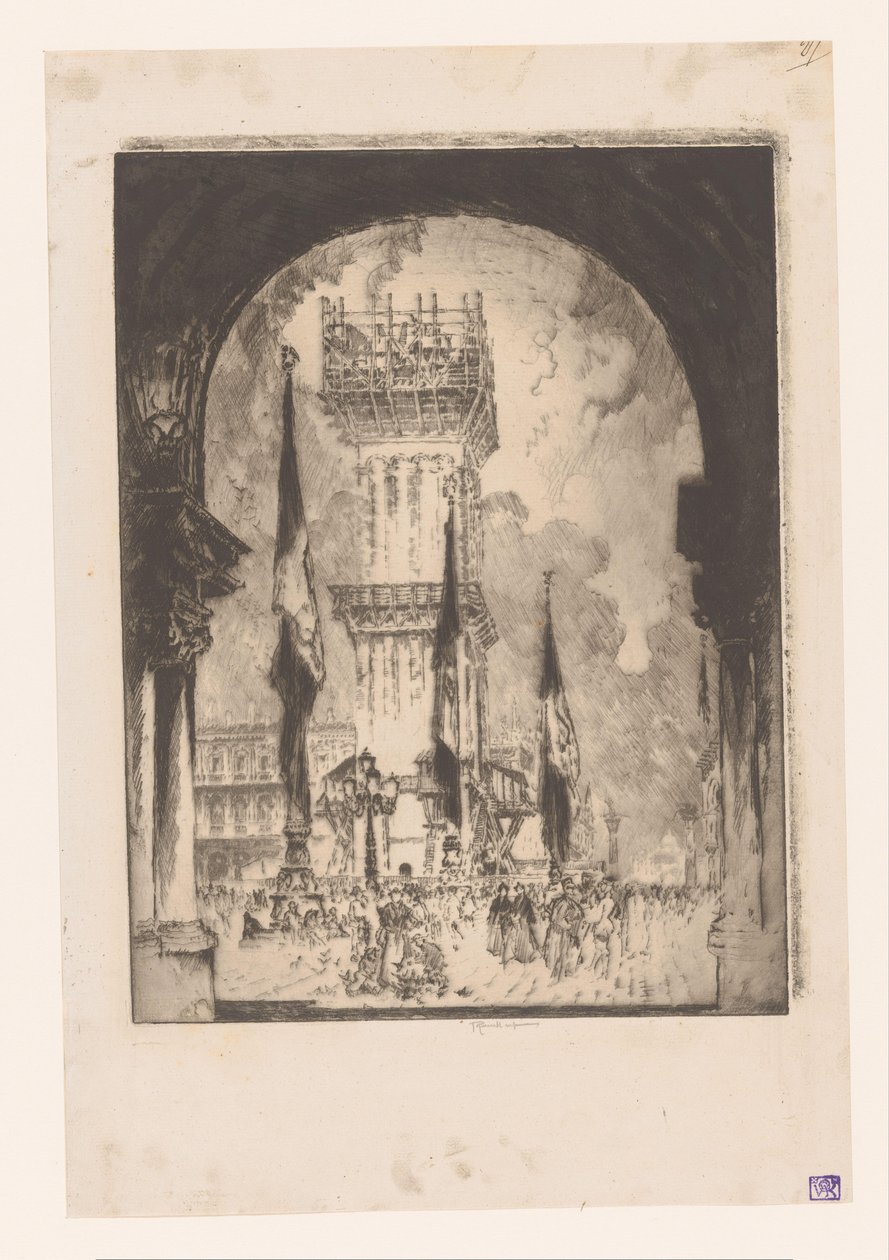 Campanile w Wenecji w budowie Odbudowa Campanile, nr. I autorstwa Joseph Pennell (signed by artist)