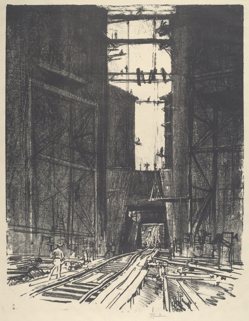 Na dnie śluzy Gatun, 1912. autorstwa Joseph Pennell