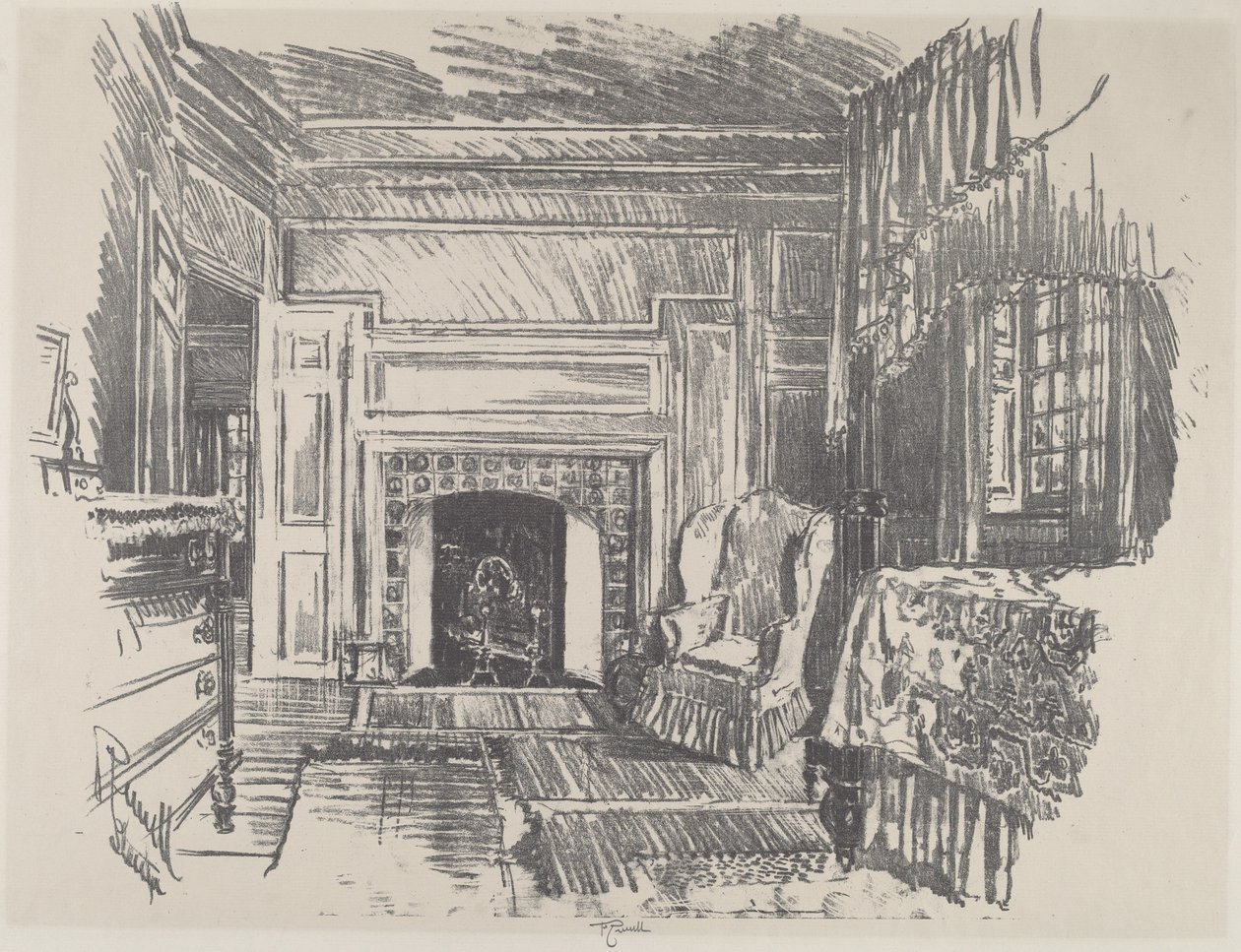 Sypialnia, Stenton, 1912. autorstwa Joseph Pennell