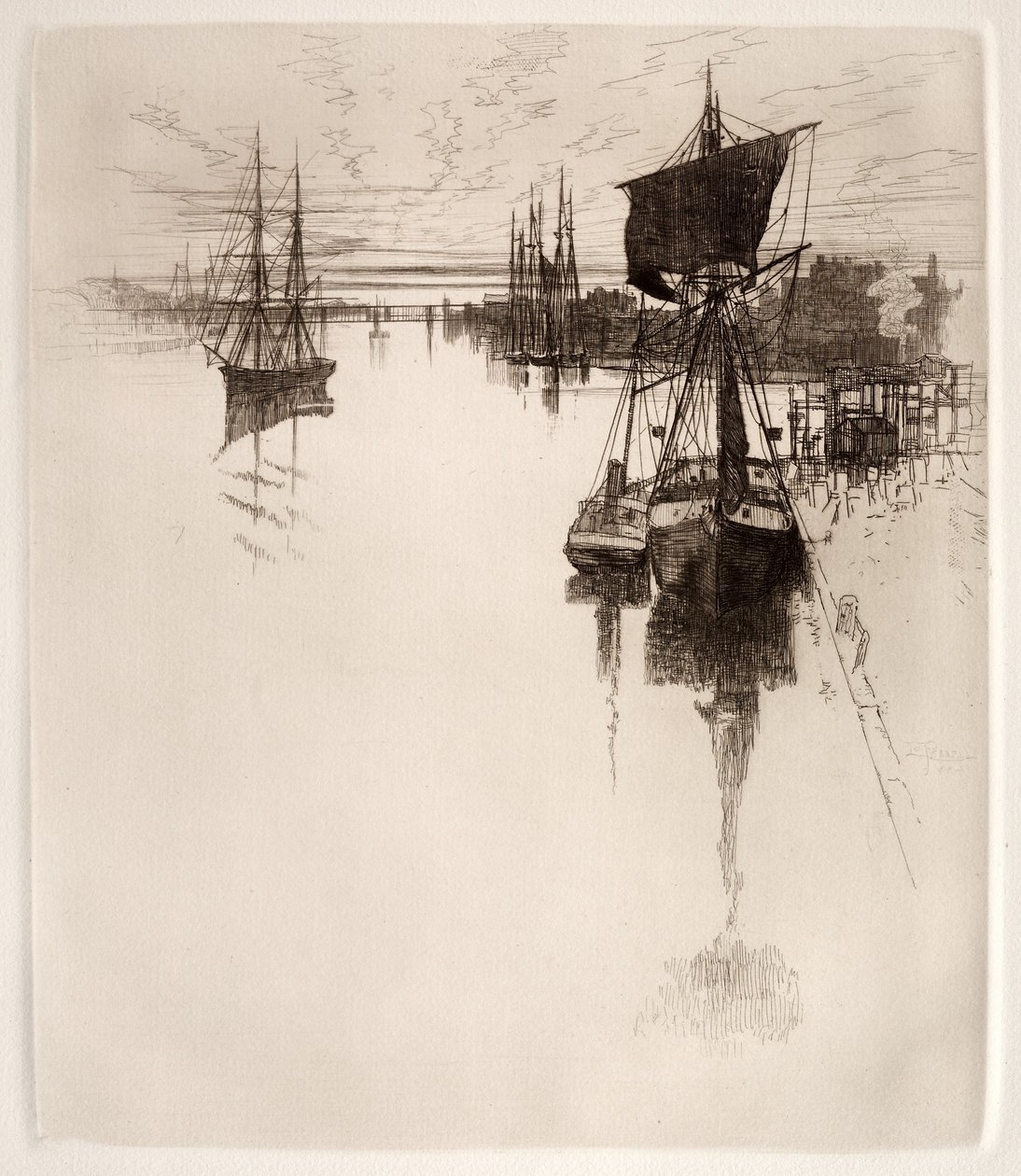 Poniżej mostu Chestnut Street, Filadelfia, 1884. autorstwa Joseph Pennell