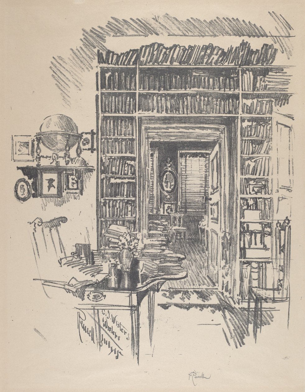Book-Room u Dr. Wistera autorstwa Joseph Pennell