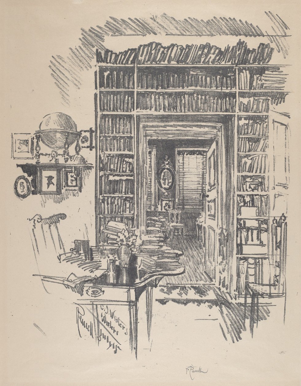 Biblioteka doktora Wistera autorstwa Joseph Pennell