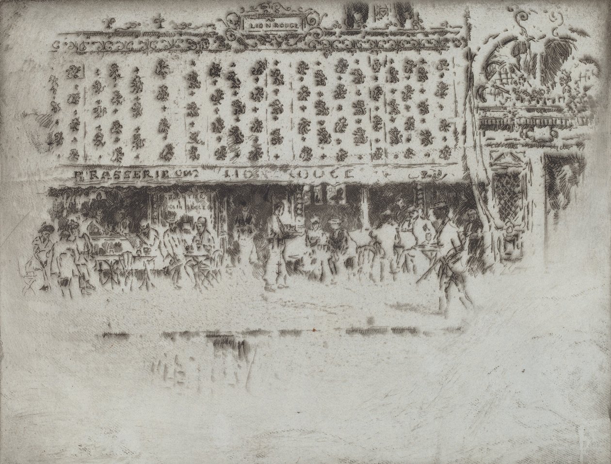 Brasserie, Au Lion Rouge, 1893. autorstwa Joseph Pennell
