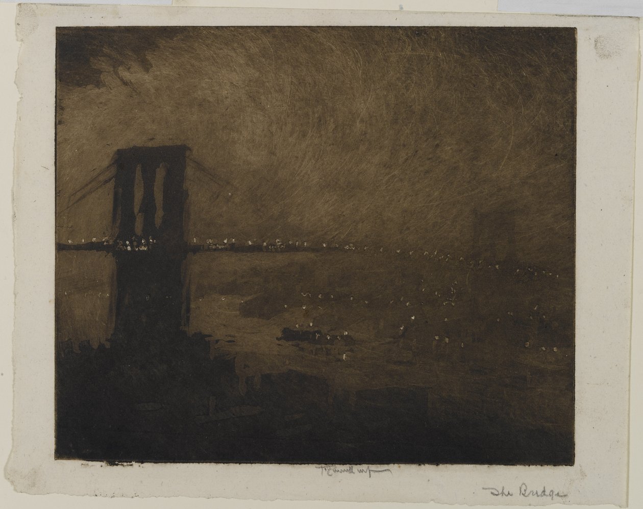 Most Brookliński nocą, 1922 autorstwa Joseph Pennell