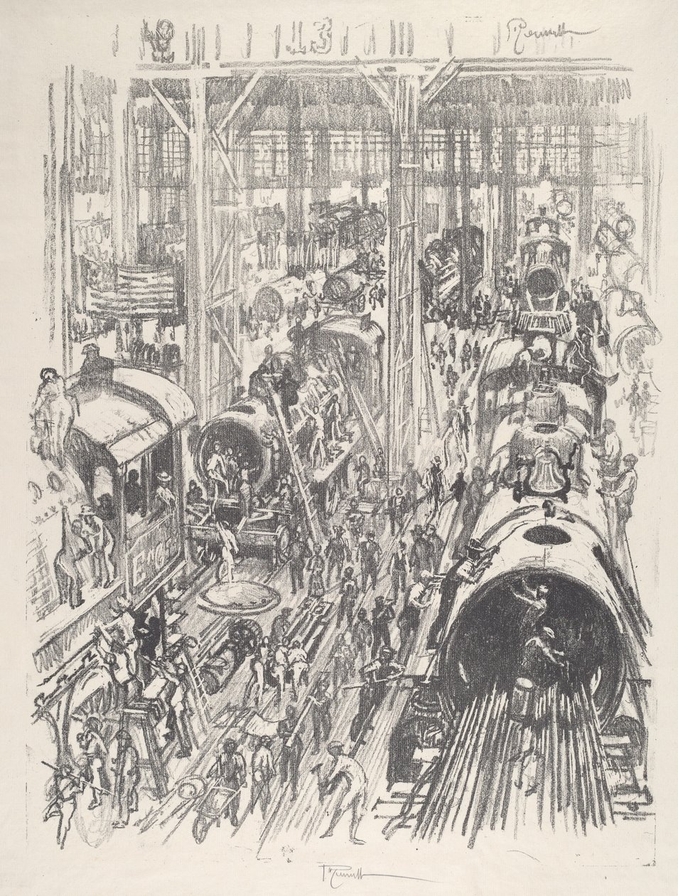 Budowa silników dla aliantów, 1917. autorstwa Joseph Pennell