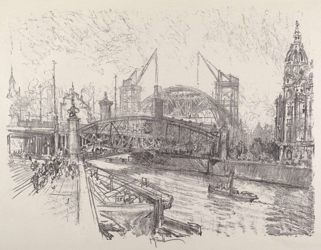 Budowa dworca Friedrichstrasse, 1921. autorstwa Joseph Pennell