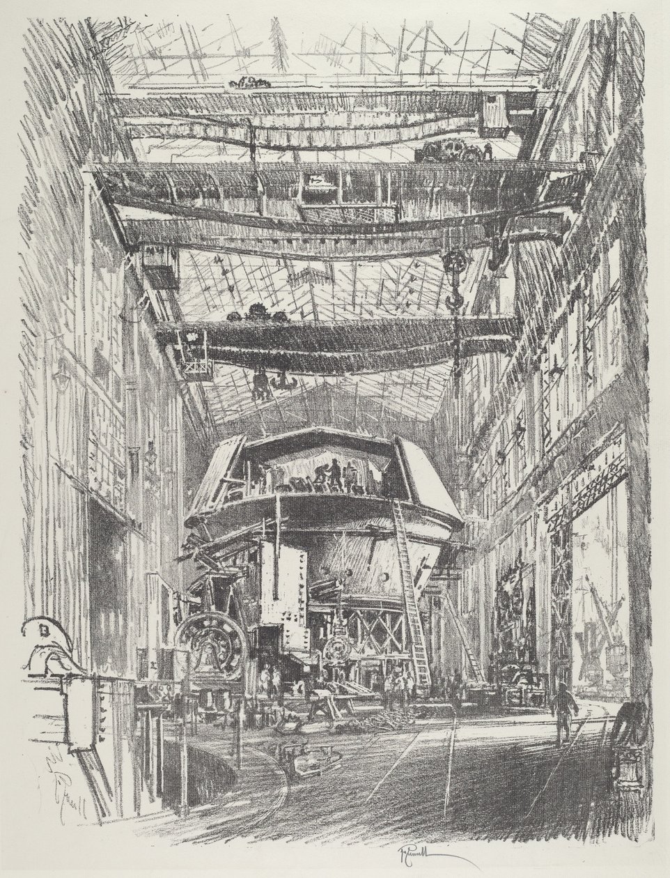 Budowa Wielkiej Wieży, 1916. autorstwa Joseph Pennell