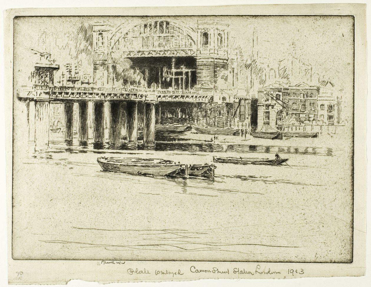 Stacja Cannon Street, od strony rzeki autorstwa Joseph Pennell