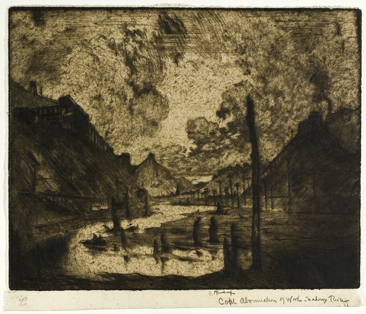Węgiel - połączenie pracy, Mahanoy River autorstwa Joseph Pennell