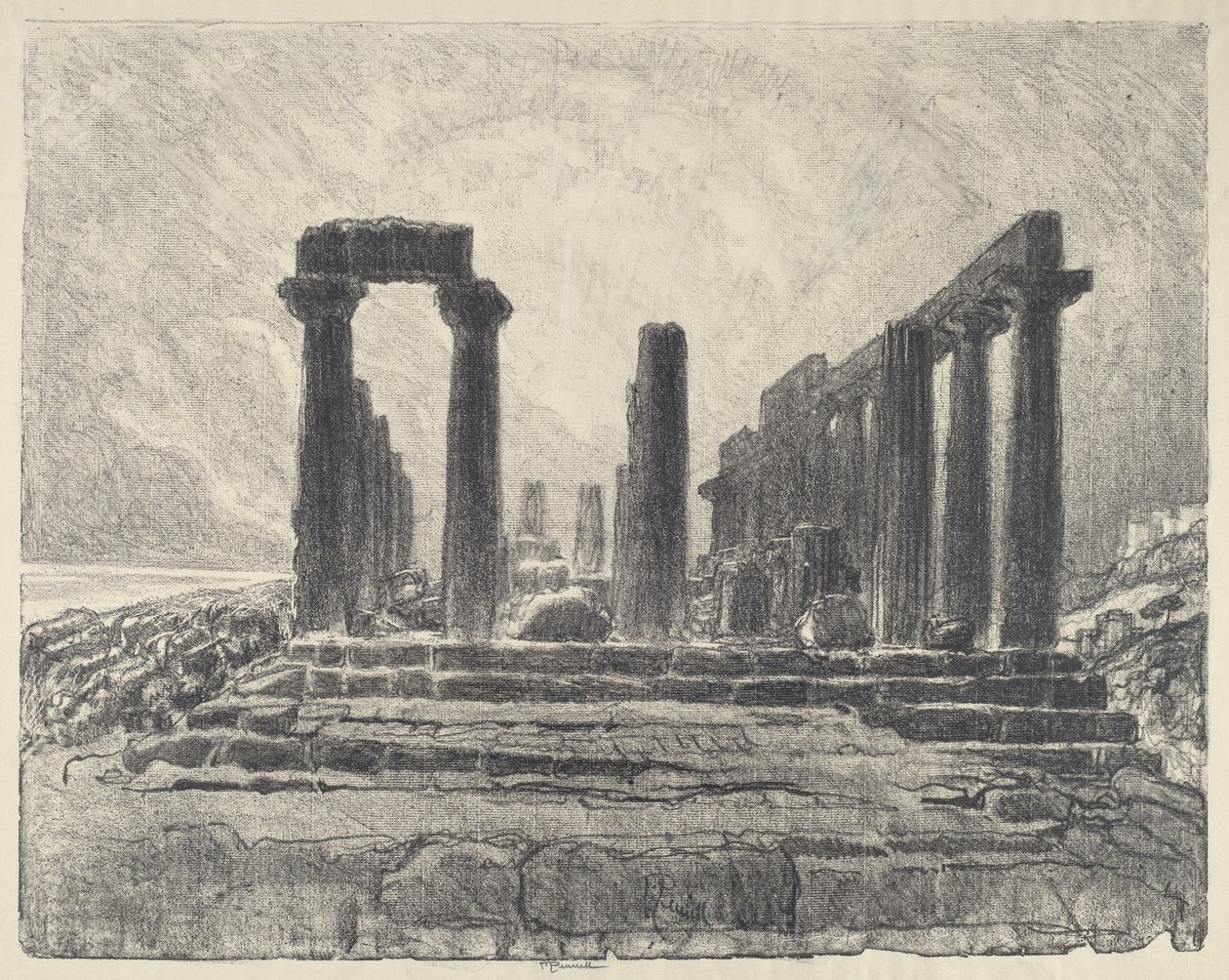 Kolumny świątyni Juno, Girgenti, 1913. autorstwa Joseph Pennell