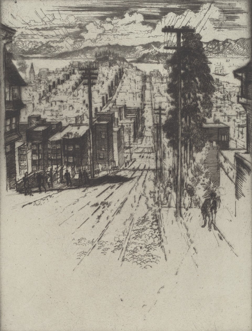 Down and Up the Hills to the Bay, San Francisco, 1912. autorstwa Joseph Pennell