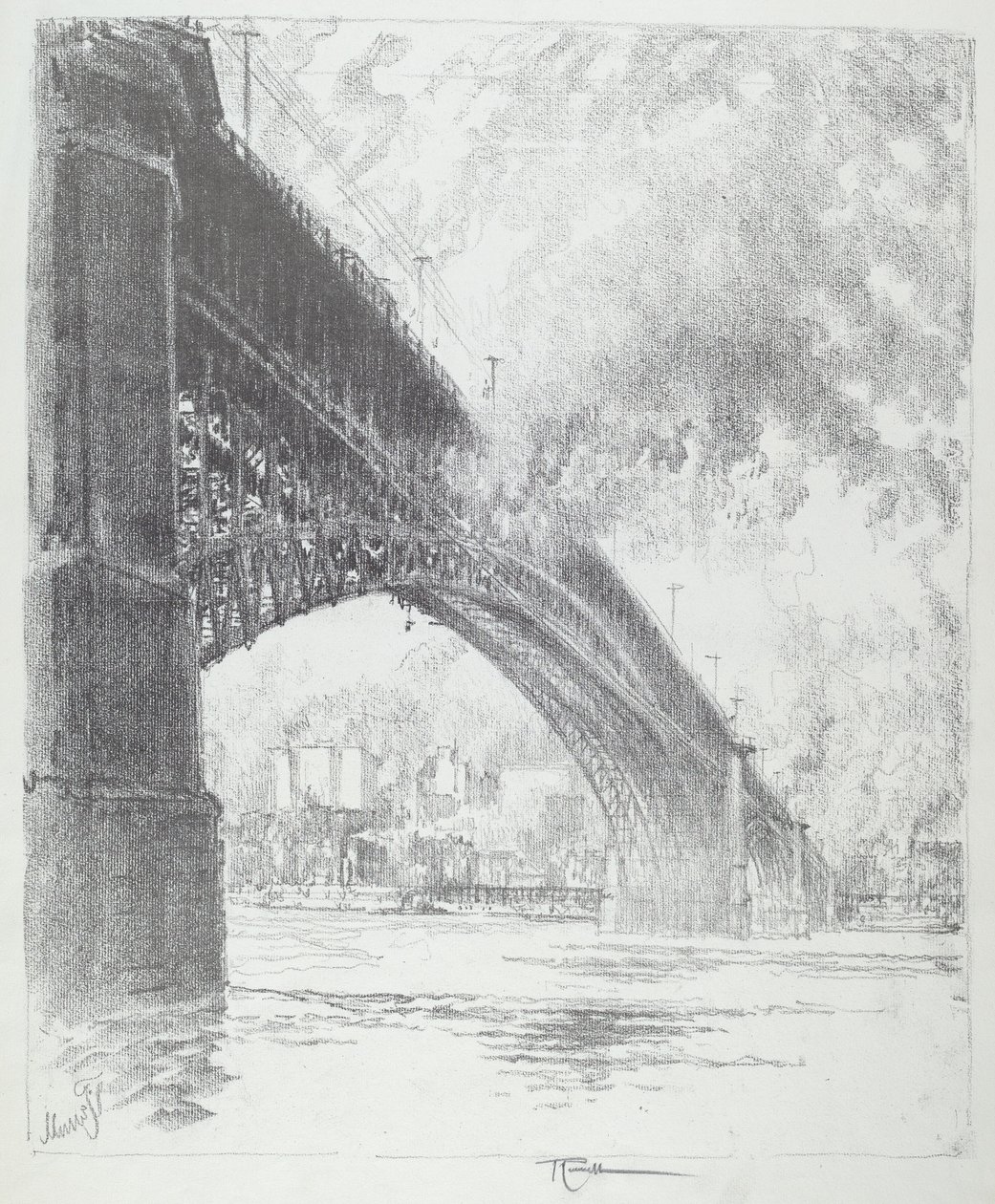 Most Eadsa, St. Louis, 1919. autorstwa Joseph Pennell