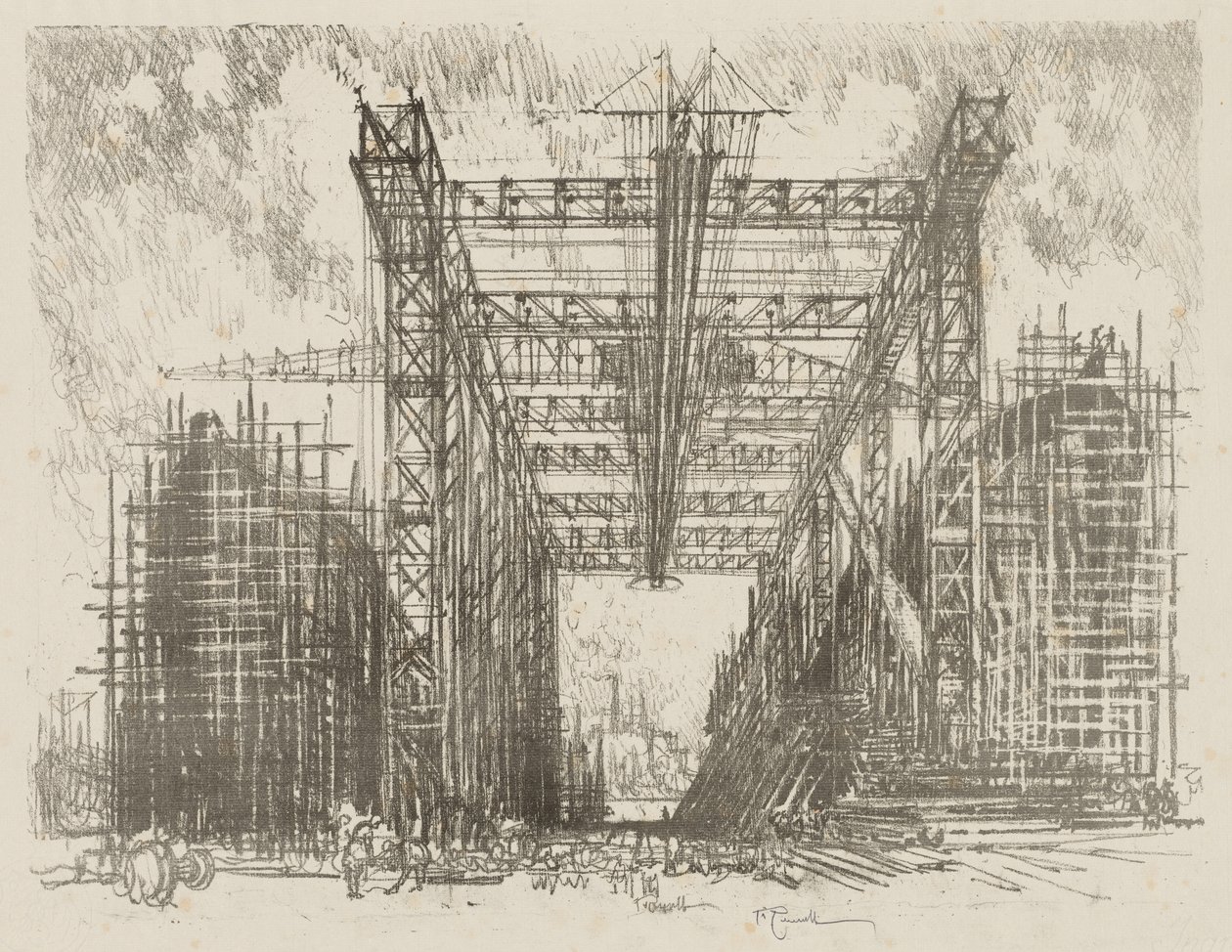 English War Work: The Gantry (stocznia handlowa) autorstwa Joseph Pennell