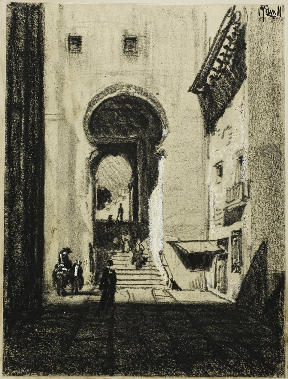 Wejście do Zocodover, Toledo autorstwa Joseph Pennell