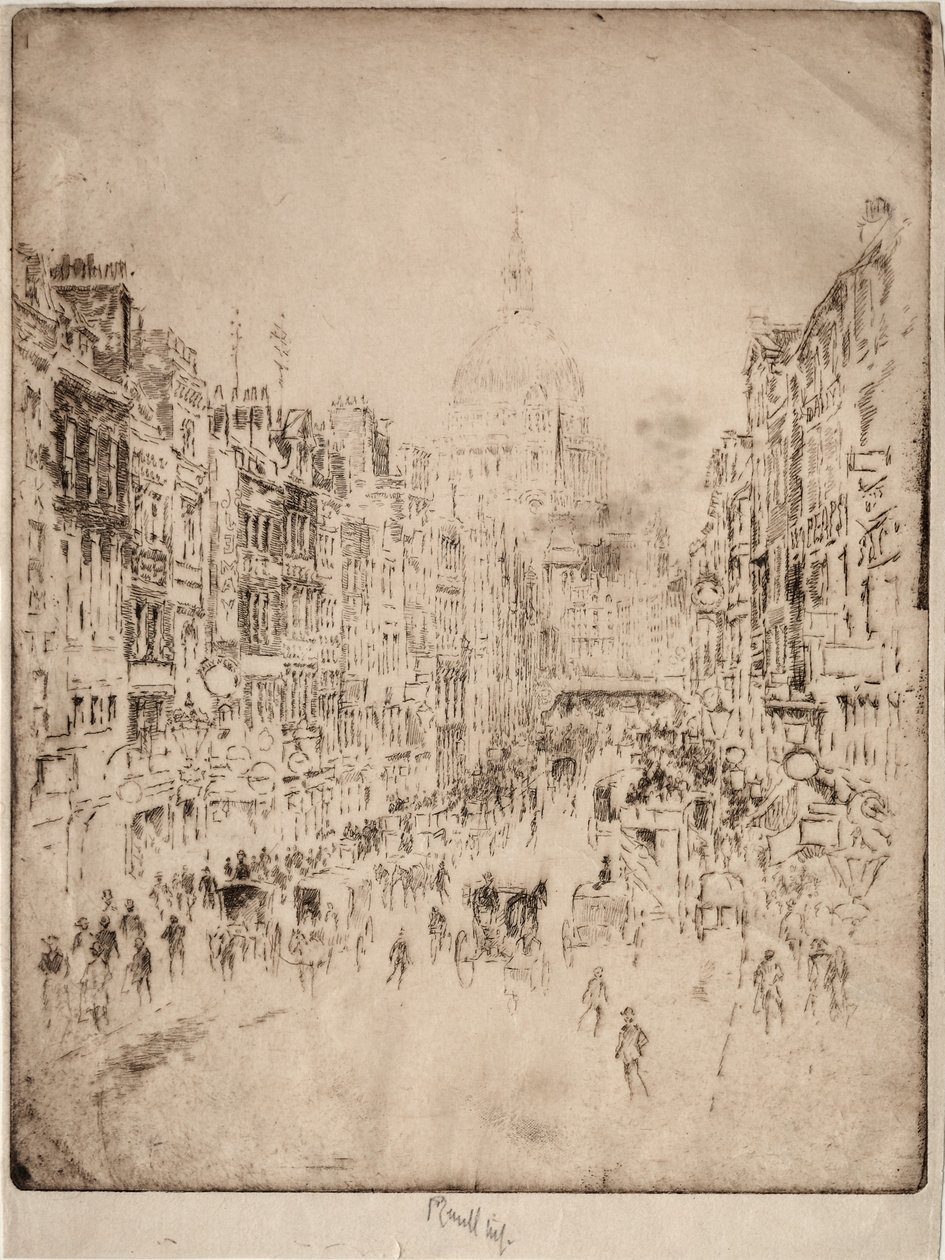 Fleet Street, aż do St. Pauls, 1896. autorstwa Joseph Pennell