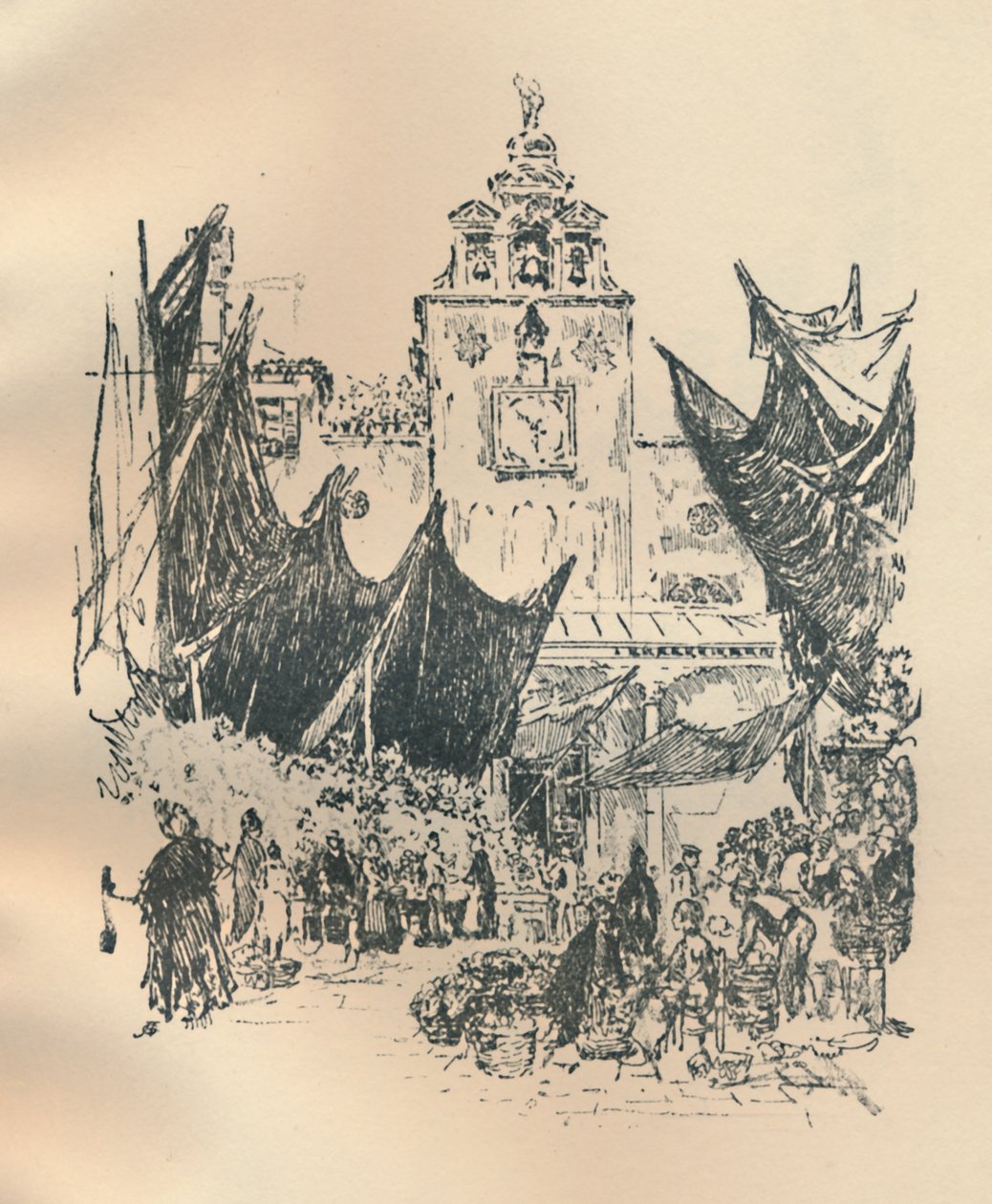 Targ kwiatowy, Wenecja, koniec XIX-początek XX wieku, 1925. autorstwa Joseph Pennell