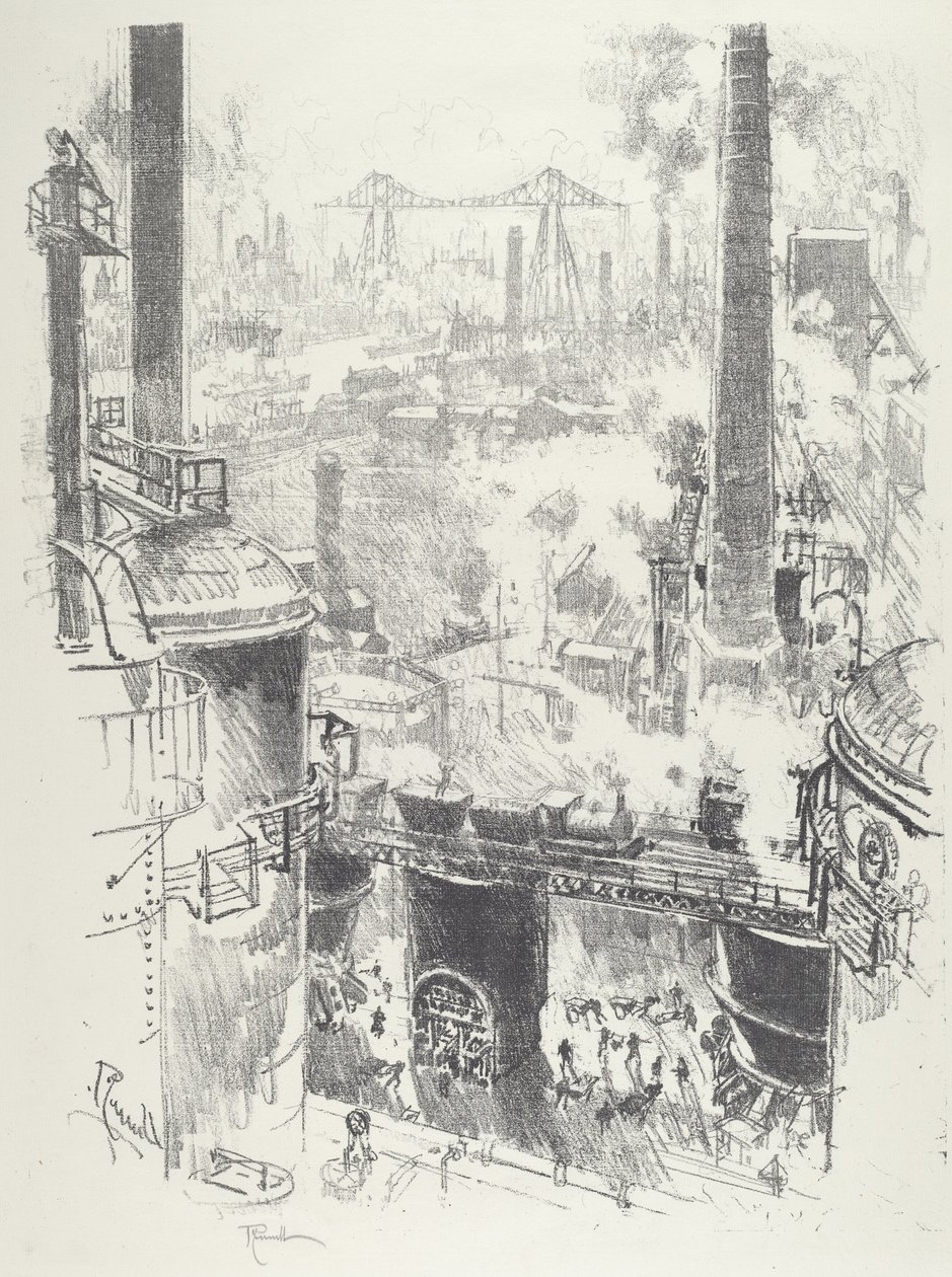 Z wierzchołków pieców, 1916. autorstwa Joseph Pennell