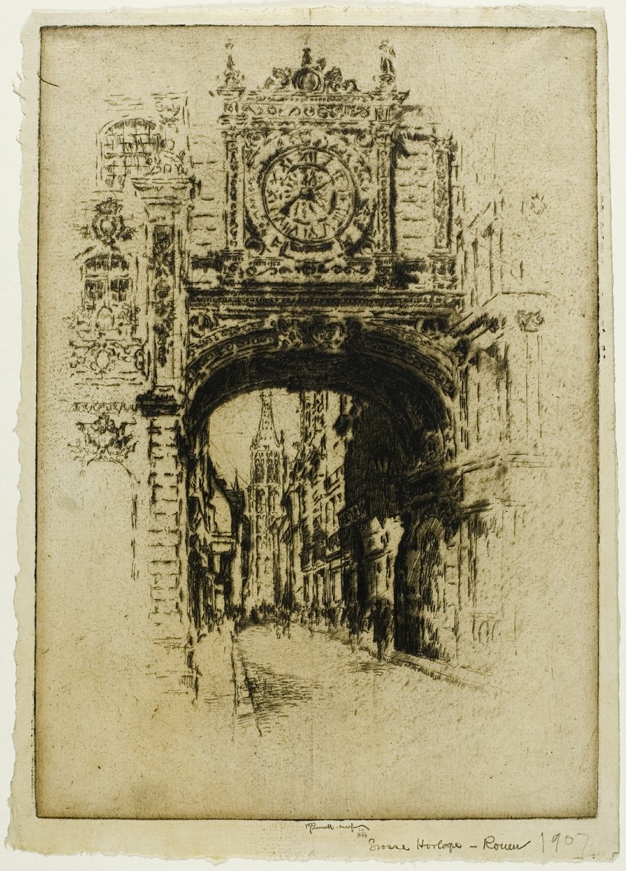 Duży zegar, Rouen autorstwa Joseph Pennell