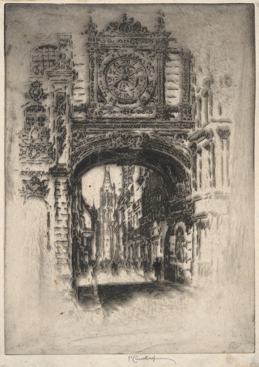 Duży zegar; Rouen autorstwa Joseph Pennell