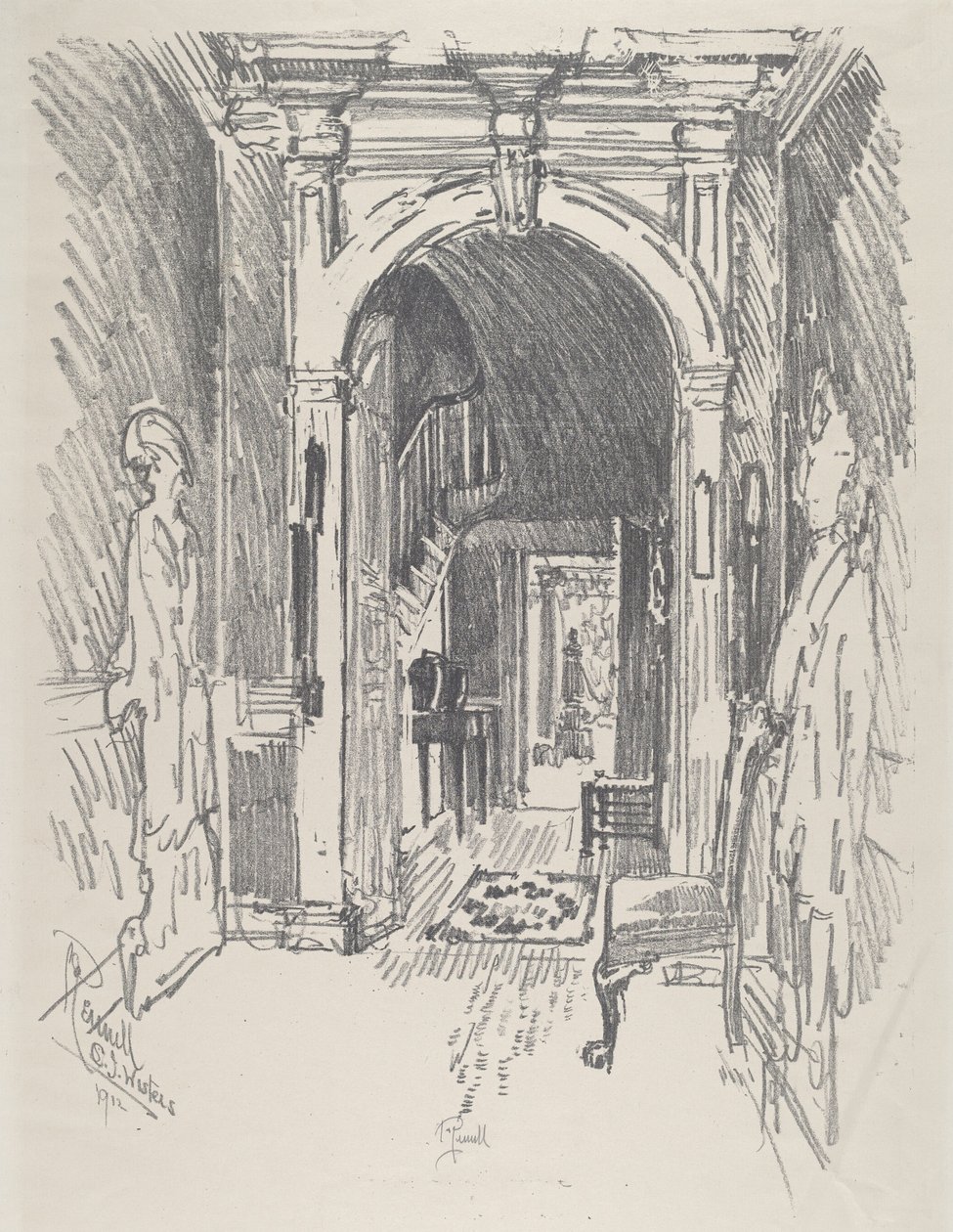Korytarz u doktora Wistera, 1912. autorstwa Joseph Pennell