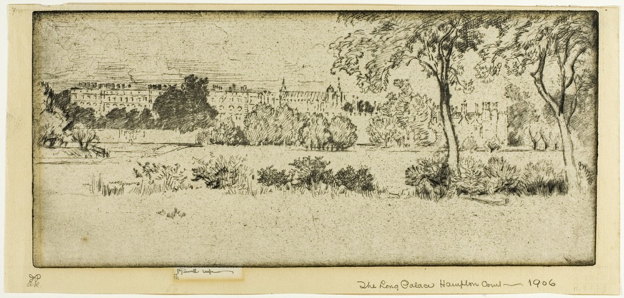 Hampton Court, długi pałac autorstwa Joseph Pennell