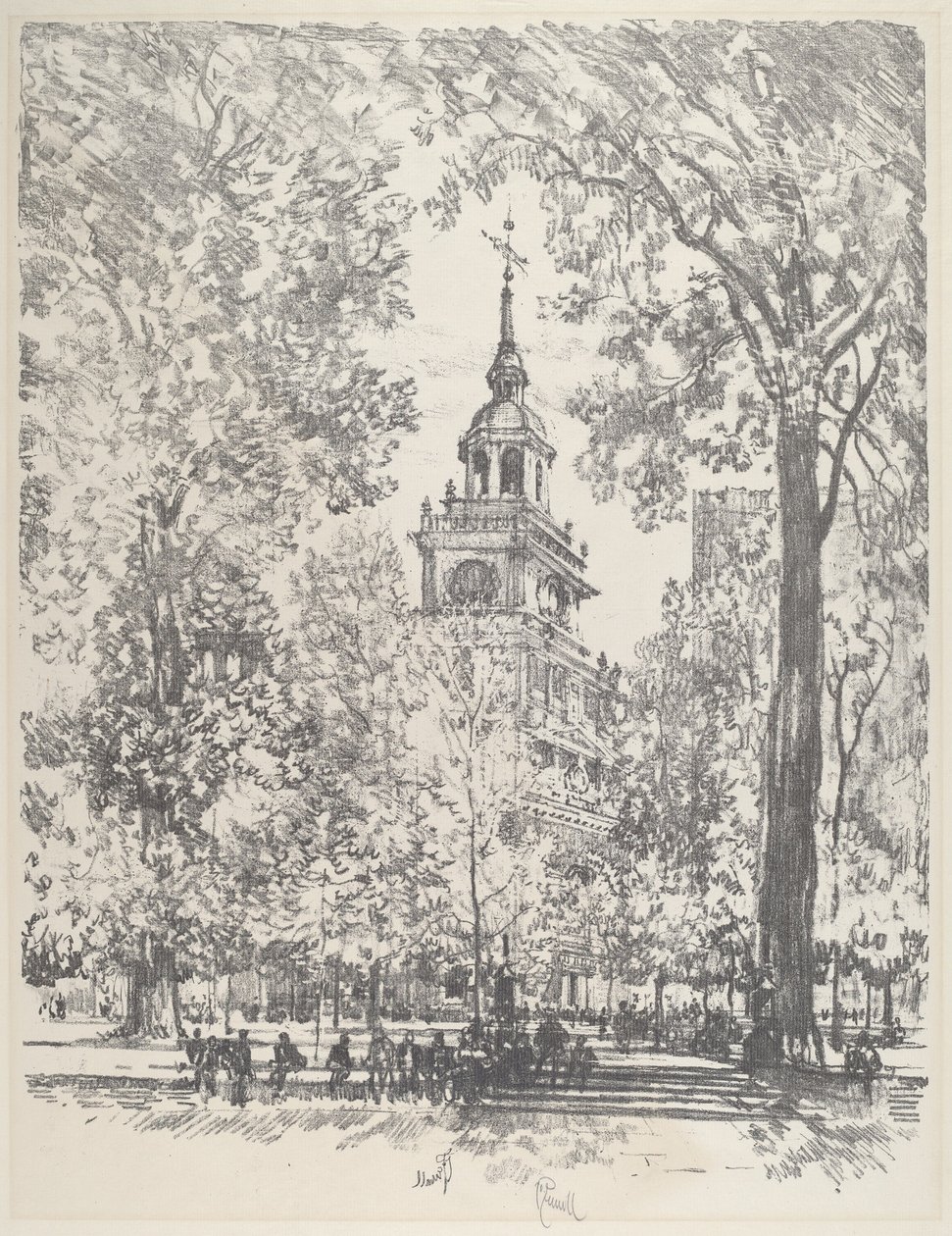 Independence Square i State House autorstwa Joseph Pennell