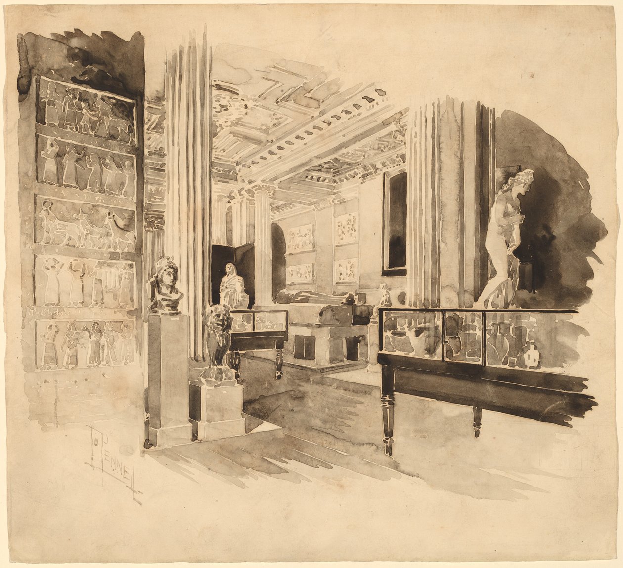 Wnętrze, Muzeum Fitzwilliam autorstwa Joseph Pennell