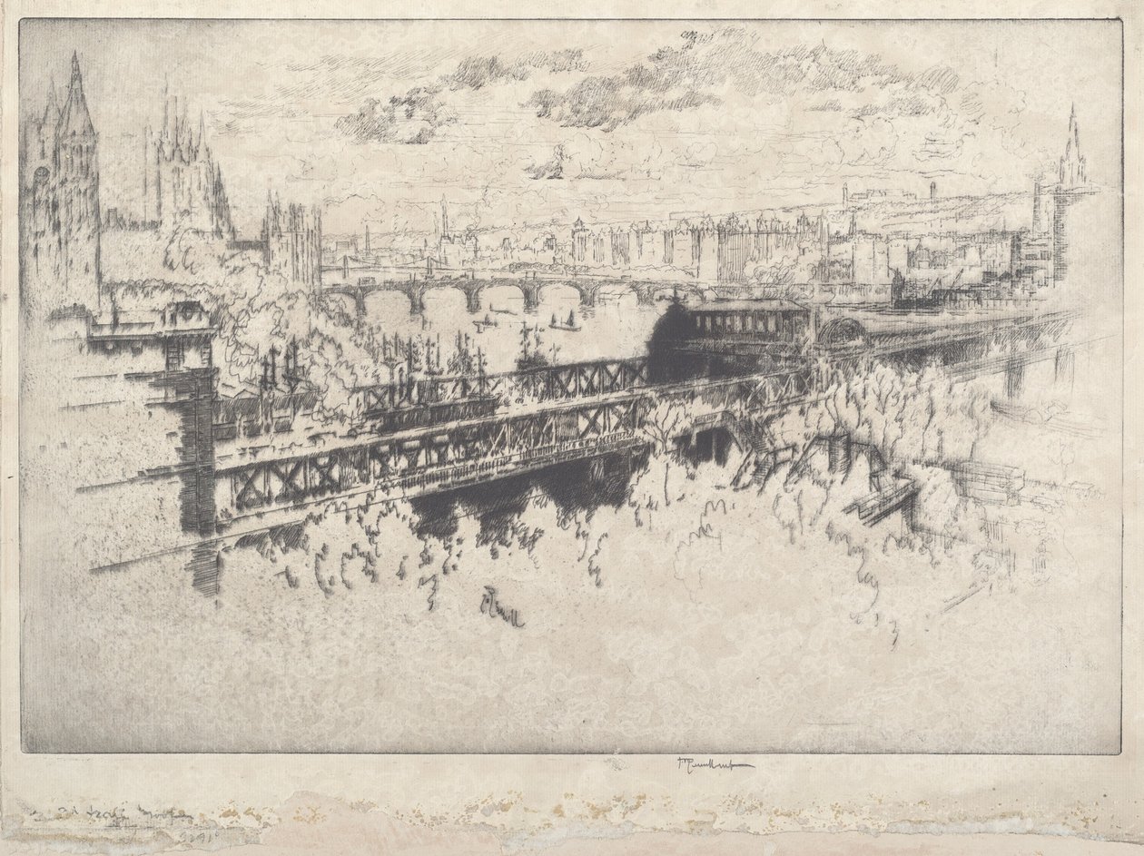 Londyn nad mostem Charing Cross autorstwa Joseph Pennell