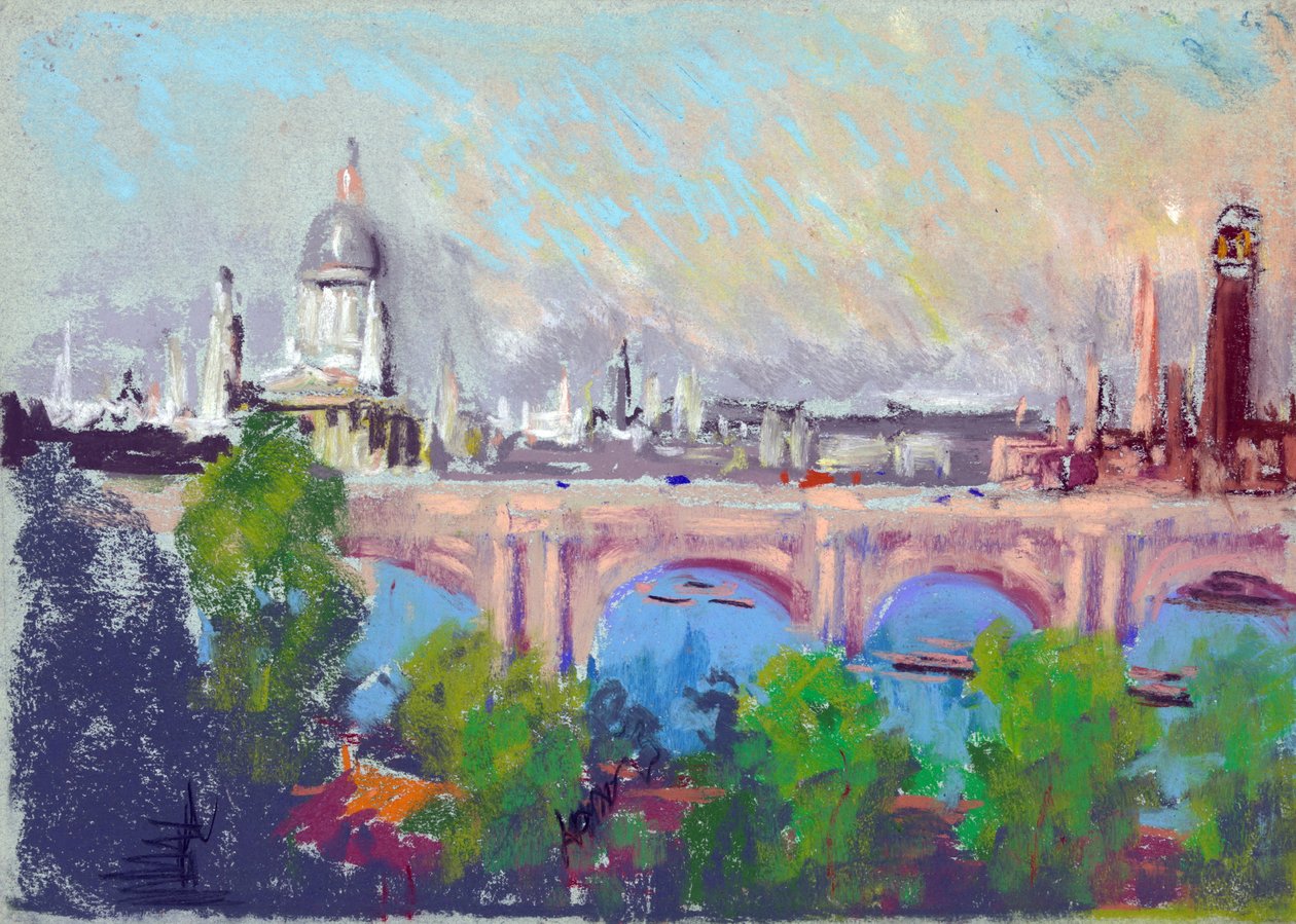 Londyn przez most Waterloo autorstwa Joseph Pennell