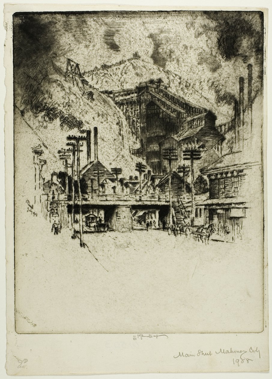 Główna ulica, Mahanoy City autorstwa Joseph Pennell