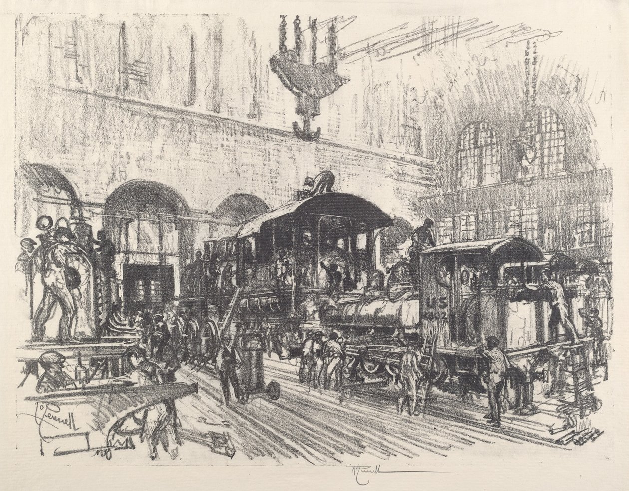 Produkcja lokomotyw wojennych autorstwa Joseph Pennell