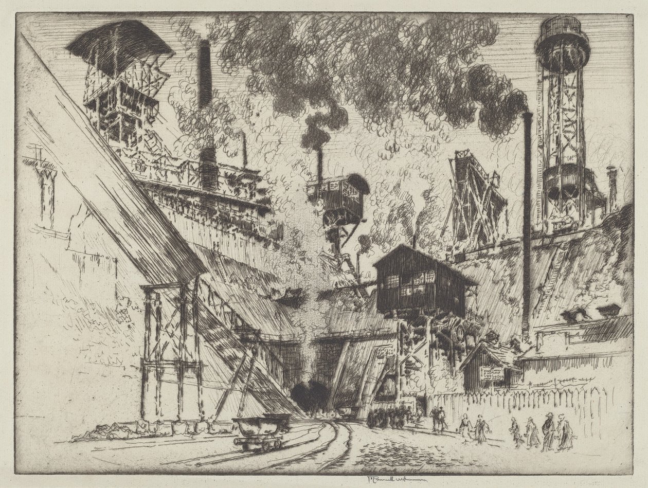 Usta kopalni, Ruhrort koło Oberhausen autorstwa Joseph Pennell