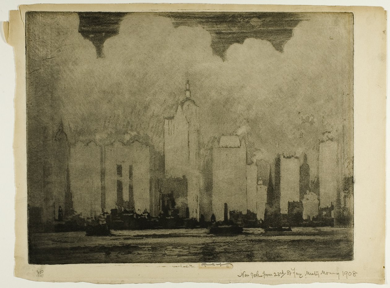 N.Y. z promu na 23. ulicy - we mgle poranka autorstwa Joseph Pennell