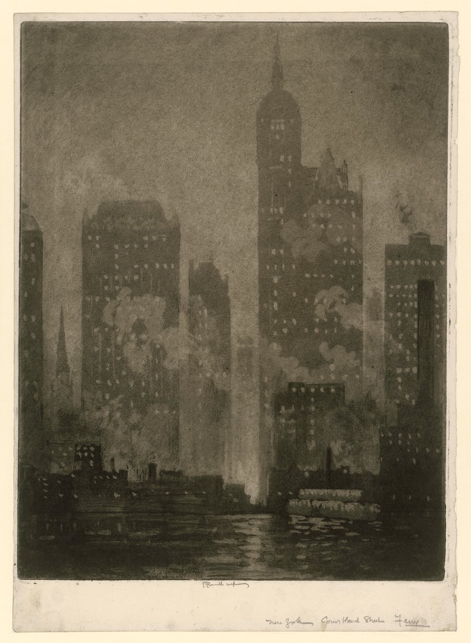 Nowy Jork. Prom przy Courtland Street autorstwa Joseph Pennell