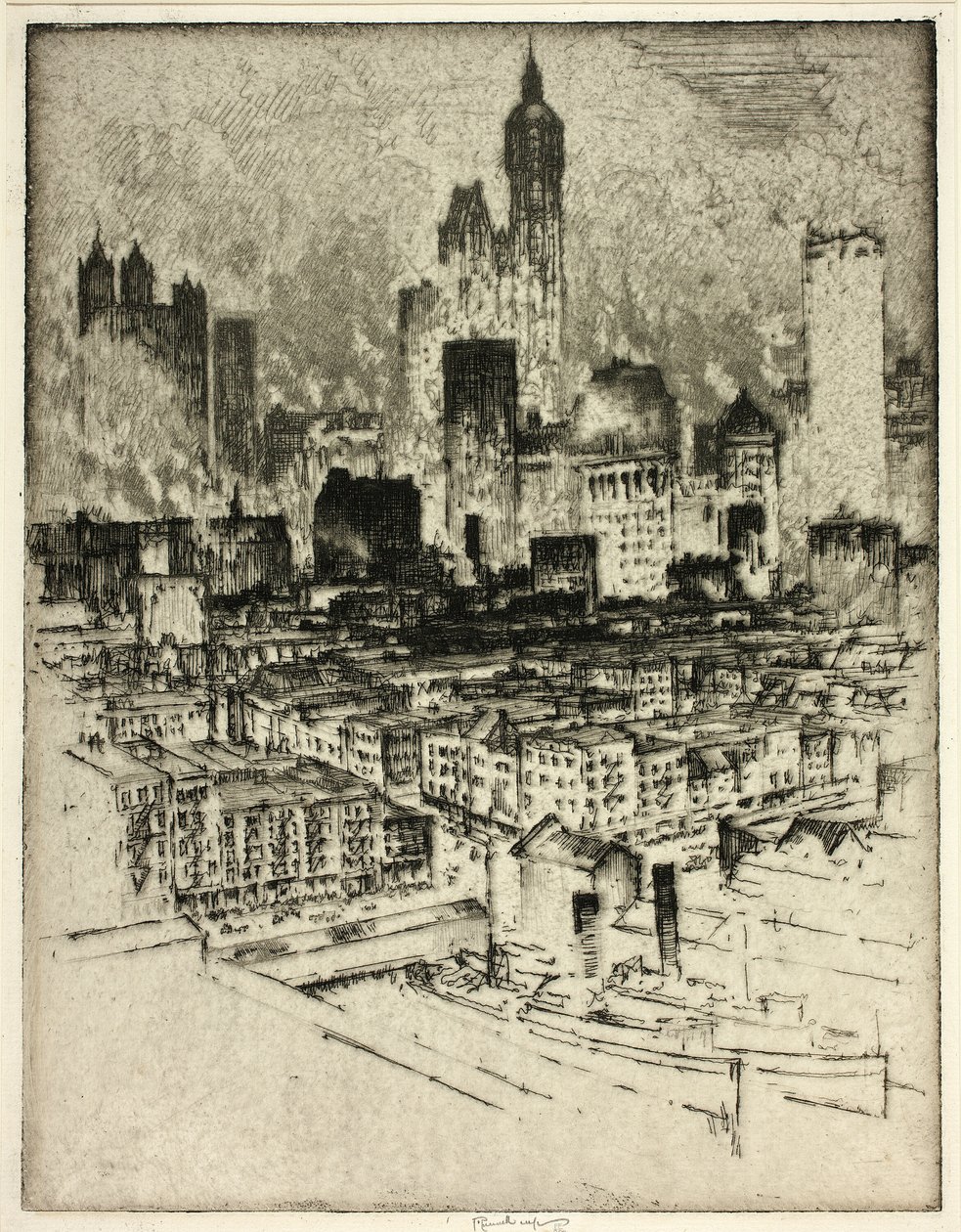 Nowy Jork, z Brooklyn Bridge autorstwa Joseph Pennell