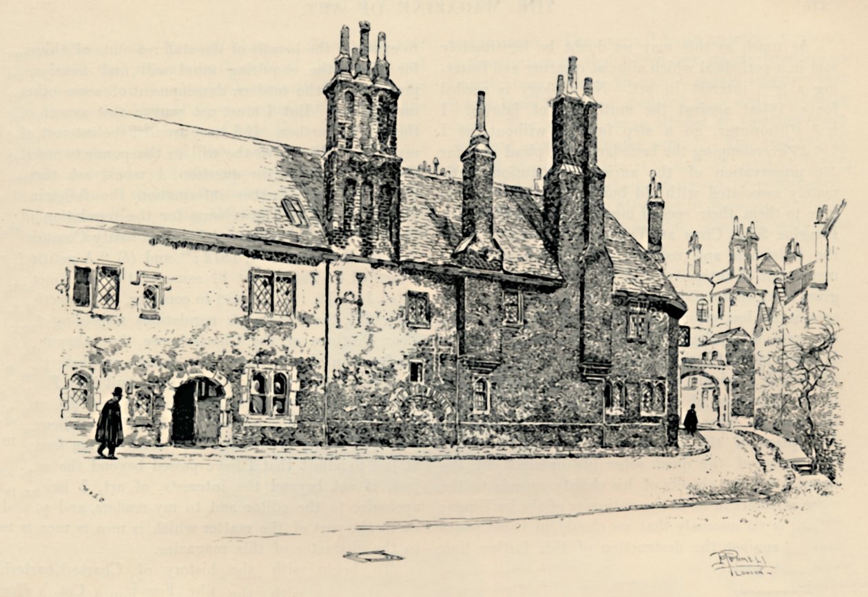 Stary Charterhouse: Zewnętrzna fasada dziedzińca Washhouse, z wewnętrzną bramą, 1886 autorstwa Joseph Pennell