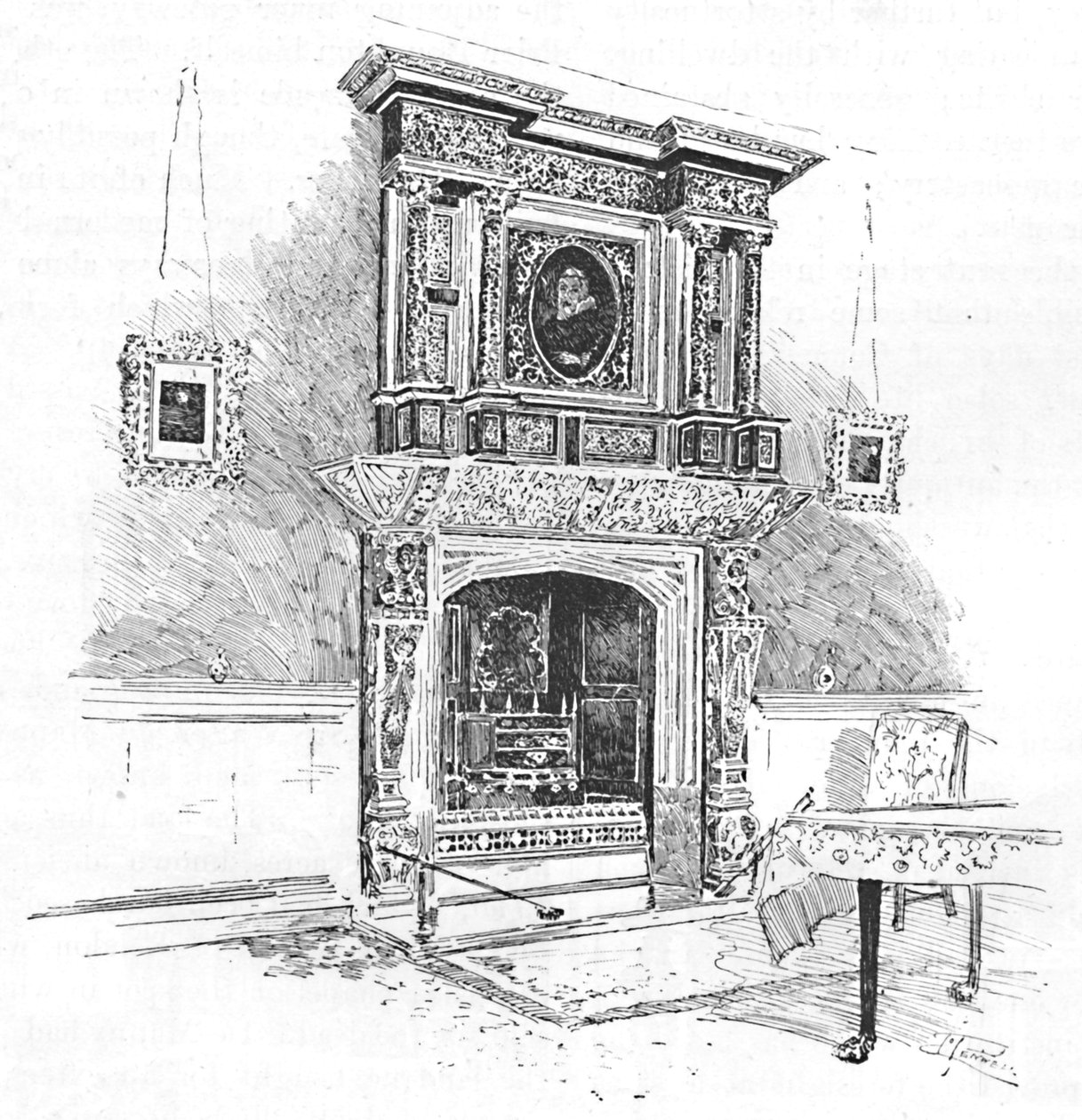 Stary Charterhouse: Kominek w Loży Mistrzów, 1886 r autorstwa Joseph Pennell