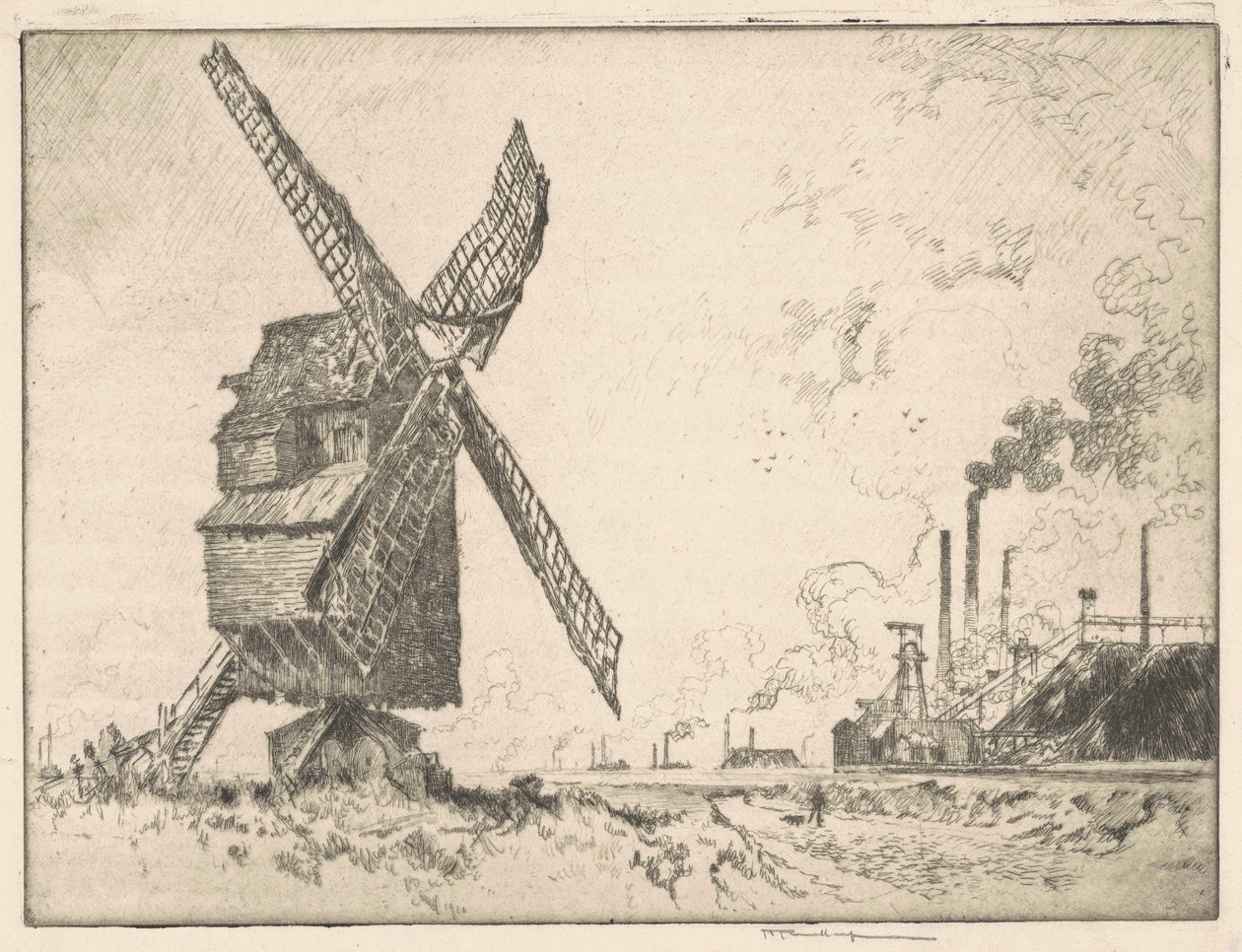 Stare i nowe młyny, Valenciennes, 1910. autorstwa Joseph Pennell